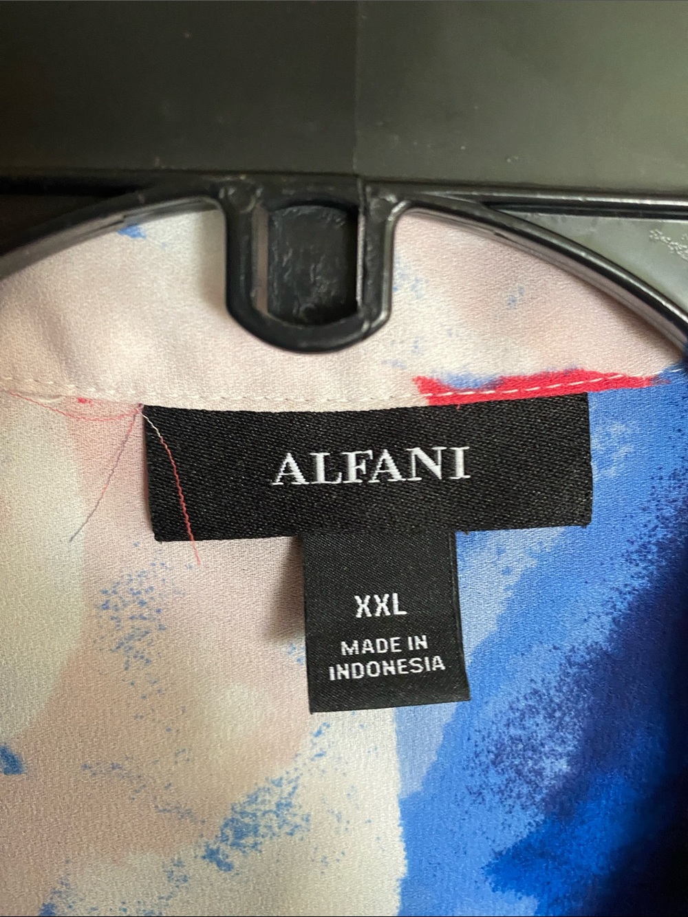 Alfani Abstract Red Blue and White Draped Blouse - Picture 2 of 4